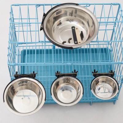 China Automatic Wholesale Custom Detachable Fixed Pet Crate Hang Cage Feeder Stainless Steel Food Water Bowls Non Slip Hanging Pets Dog Bowl for sale