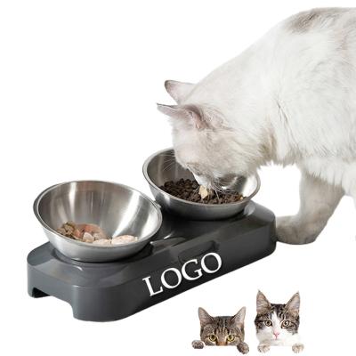 China New Design Sustainable Wholesale Pets Elevated Non-Slip Feet Pet Feeder Single Food Bowls 2 Stainless Steel Double Elevated Cat Bowl For Cats for sale