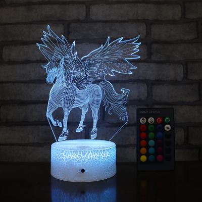 China Wholesale Modern 5V 1A 7 Colors 3D Unicorn Illusion Lamp Crackle Base LED Night Light 16 Colors USB Acrylic Light for sale