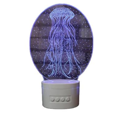 China Modern Wireless Speaker Rechargeable Battery Sea Creatures Sea Jellyfish 3D Music Player Acrylic Illusion Led Night Light 3D Lamp for sale