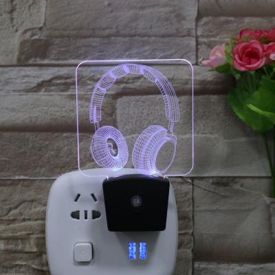 China Modern Dimmable 3D Earphone Illusion Lamp Customized Acrylic Plug In Night Light Smart LED Sensor Light Wall Lamp for sale