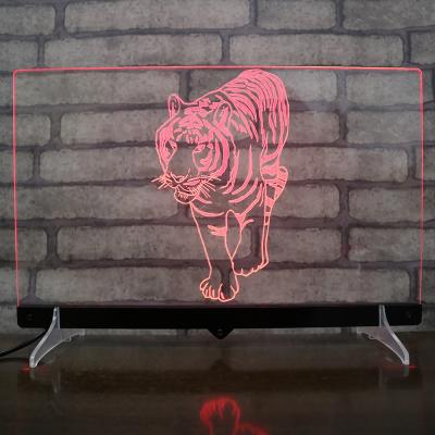 China Modern Tiger Design Acrylic 3D Illusion Sign Lamp Create LED Neon Light Sign Stand Advertising Sign For Store for sale