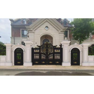 China Easily Assembled Superior Luxury Wrought Iron Gate/Villa, Mansion, Exterior Custom Design Garden Base Track Aluminum Castle Entrance Door for sale