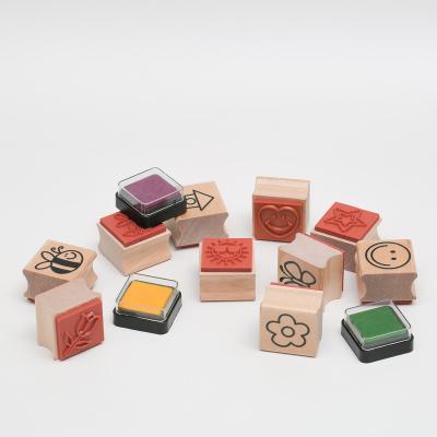 China No Smell Mini Wooden Rubber Stamp Set Kids Cute Animal Paw Wooden Stamp Toys Gifts for sale