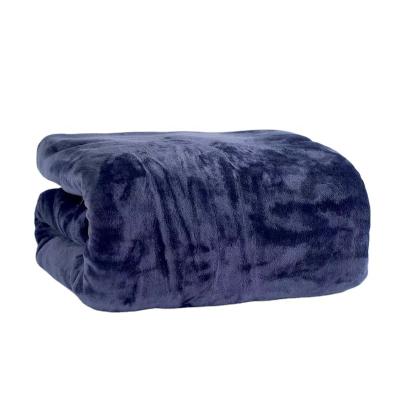 China Deep Warm Ocean Blue Microfiber Fleece Touch Velvet Elegant Home Comfortable Flannel Throw Blanket for sale