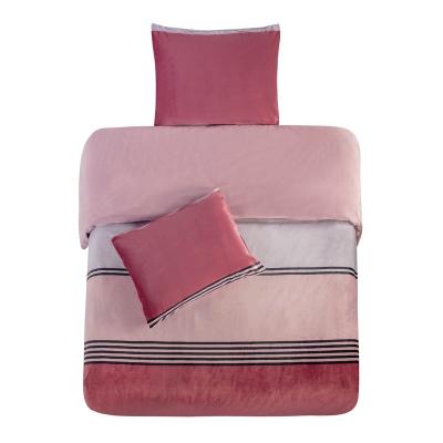 China Hot Pink Black Striped Winter High Quality Hot Sale Europe Super Soft Velvet Fleece Bedding Set for sale