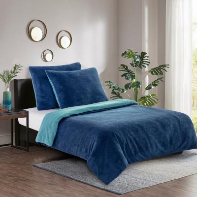 China Hot Sale High Quality Blue Plain Factory Shu Velveteen Fleece Bedding Comforter Single Set for sale