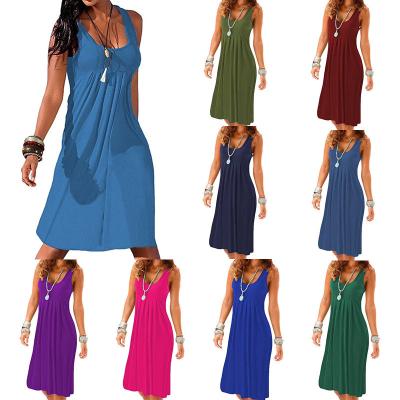 China One Piece Breathable Women Casual Draped Vest Dress Solid Sleeveless Rocket Casual Breathable Multicolor Cheap Knee Length Fit Cotton Basic Tops for sale