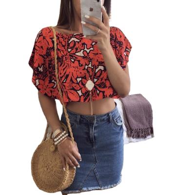 China Flower QUICK DRY QUICK DRY Batwing Wing Bohemia Style Tops Loose Printed Casual Slim Graphic Design Stitch Navel Short Sleeve Naked Shirts For Women Summer for sale