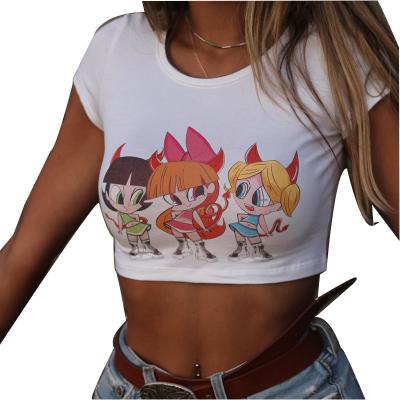 China Breathable Breathable Cartoon Character Prints Dots White Basic Cute 100% Cotton Shorts Skinny Sleeve Tops Fashion Shirts For Teens Girls Summer for sale