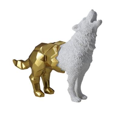 China Europe Decoration Nordic Modern Light Luxury Desktop Resin Opens Figurine Wolf Geometric Animal Statue for sale