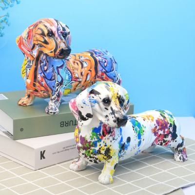 China Europe modern home decor colorful polyresin dog figurine dachshund statue for sale