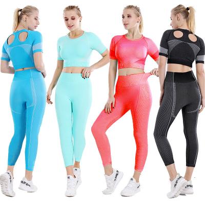 China Breathable Women Lift Up Nylon Seamless Crop High Waist Sport Yoga Logo Top Custom Set for sale