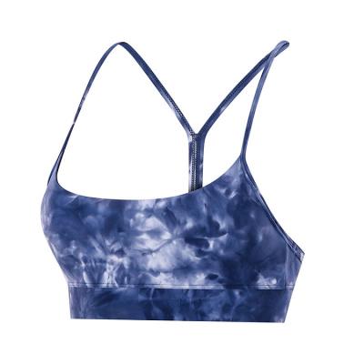 China Breathable Y Word Back Tie Dye Print No Ring Yoga Bra Set Fitness Gathering Vest Bric for sale