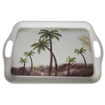 China Soft Texture Tropical Coconut Tree Printing Multi Purpose Dining Tableware Melamine Tray For Home for sale