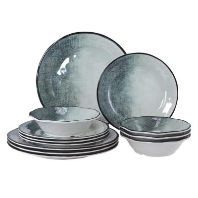 China Sustainable heavy stoneware liked melamine dinner set for 6 people for sale