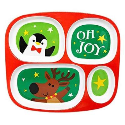 China 100% Sustainable X'mas Style Kids Meal Items Melamine Partition Plate For Kids for sale