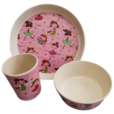 China Amazon Viable Success Bamboo Fiber Cartoon 3PC Melamine Tableware Set For Kids for sale