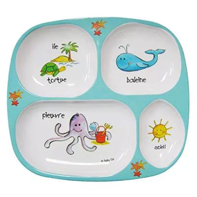 China Cut Resistant BPA Free Sealife Divided Melamine Plate With 4 Section For Kids for sale