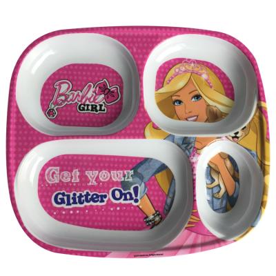 China Cut 24.8cm Heavy Duty Princess Design 4 Section Melamine Kids Plates For Girls for sale