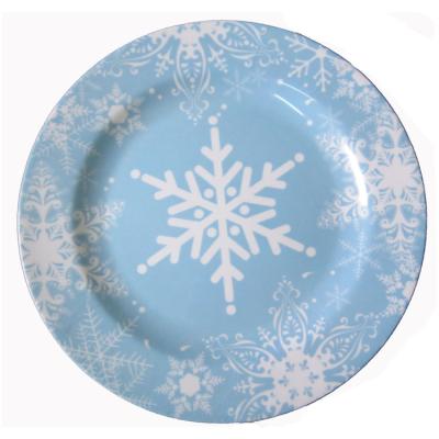 China Christmas Party Melamine Appetizer And Sustainable Snowflake Printed Plastic Dessert Salad Bowl for sale