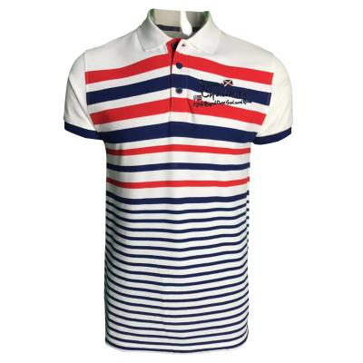 China 200 GSM Cotton 3 Buttons Short Sleeve Three Colors Mens Anti-Wrinkle Custom Wholesale Striped Polo Shirt for sale