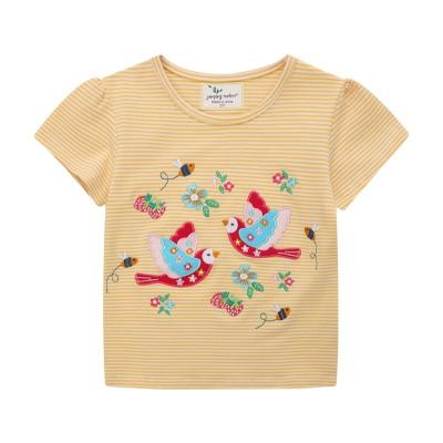 China Anti Shrink Yellow Striped Birds Animal Embroidery Applique Design Manufacturers Children Kids Cartoon T-Shirts for sale