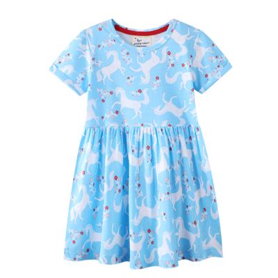 China Anti-wrinkle all over white horse printing 160 GSM cotton dress clothes children dress girls dress for sale