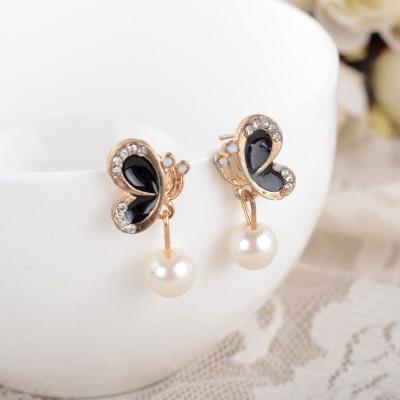 China High Quality Cute Drop Earring Cute Pearl Diamond Butterfly Dangle Earring for sale