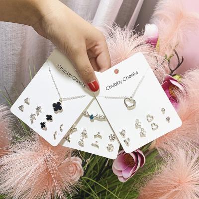 China 925 wholesale fashionable silver needle one week simple small stud earring necklace set for sale