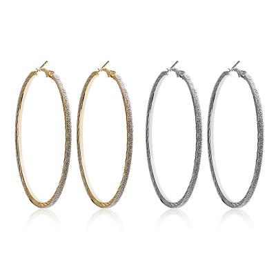 China Cheap Fashion Classic Elastic Buckle Circle Sliver And Gold Large Hoop Earrings Women Matte Large for sale