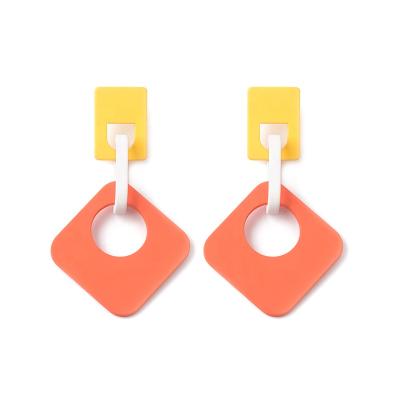 China CLASSIC Fun Contrast Stitching Geometric Frosted Acrylic Earrings For Women for sale