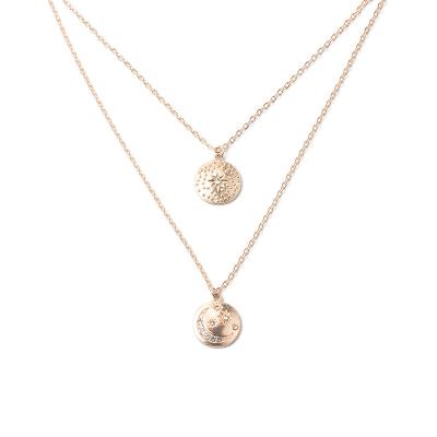 China 2019 CLASSIC Euro-American Trend Gold Coin With Multilayer Moon And Star Diamond Necklace Set For Women for sale