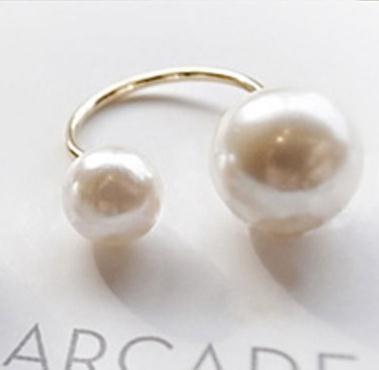 China Casual/Sporty Korean Ring Waist Pearl Openingminimalist Exaggerated Ring Double Ring FOR WOMEN for sale