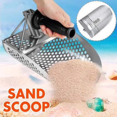 China Sand Scoop for Metal Detecting, Stainless Steel with Hexahedron 7MM Holes for Beach Treasure Hunt Plastic Handle 304 Stainless Steel for sale