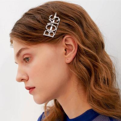 China Amazon Bling Fashionable Hot Selling Silver Color Letter Hair Clip Accessories Rhinestone Hair Clips For Girls for sale