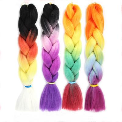 China Wholesale Jumbo Tone Colored CURLY STRAIGHT Rainbow Four Braid Hair Synthetic Braiding Hair Extension for sale