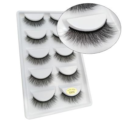 China Wholesale H G Series Natural Hot Long Wispies 3d Fluffy Silk Lashes 5 Pairs False Mink Eyelashes Lashes With Eye Lashes Volume for sale