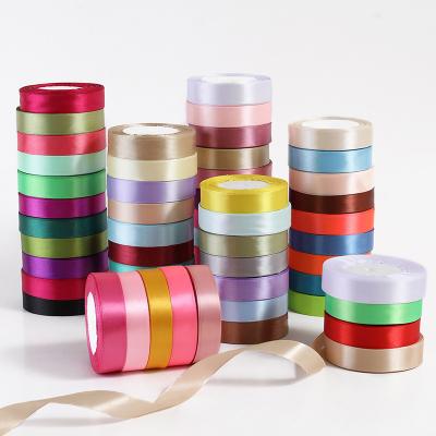 China Wholesale Cheap Price High Tenacity 100 Yards Double Faced Satin Ribbon Roll Red Thin Ribbon Color White Gold Silk Acetate Satin For Sale for sale