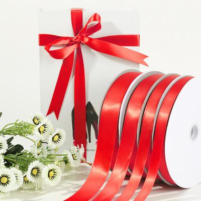 China Wholesale Cheap Price High Tenacity 100 Yards Double Sided Satin Ribbon Red Silk Roll Inch Single Sided Ribbon 1inch 2 inch 25mm 2 38mm Wide 5/8