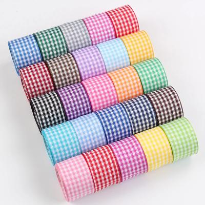 China Wholesale Christmas Black and White Tartan Check Ribbon Navy Blue Red High Tenacity Buffalo Plaid Wide Ribbon Green Gray Pink Colors for sale