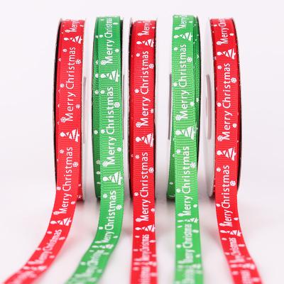 China Viable Wholesale Custom Printed Ribbons For Christmas Personalized Satin Grosgrain Wrapping Ribbon Merry Christmas Red Green Burlap for sale