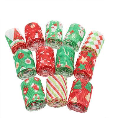 China Viable Wholesale Custom Printed Personalized Satin Grosgrain Wrapping Ribbon Merry Christmas Red Green Burlap Ribbons For Christmas for sale