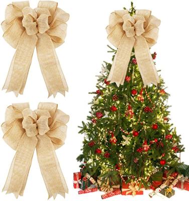 China Wholesale Viable Green Poly Green Colored Burlap Red White Cable Bow Christmas Tree Deco Mesh Burlap Ribbon for sale