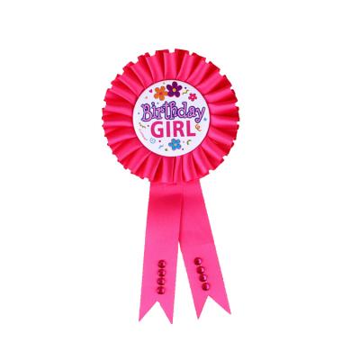 China Viable High Quality Rosette Ribbon For Girl Boy Happy Birthday Award Ribbon Rosettes Custom for sale