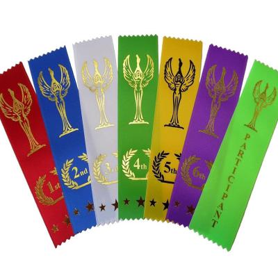 China Custom High Tenacity Jagged Cut Starburst Award Place Ribbons White Red Green Blue Color Place Awards Ribbons Printing Logo for sale