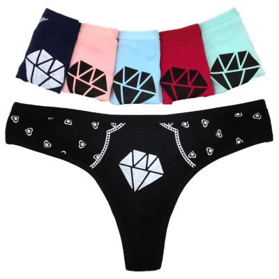 China Breathable Thong For Fashion Soft Diamond Print Women Ladies Girl Cotton Tangas Thongs for sale