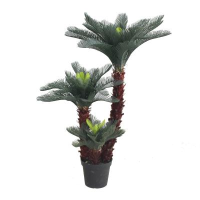 China Green And Brown Artificial Cycad Plant Three Heads Tall Artificial Tree Plant Environmentally Friendly for sale