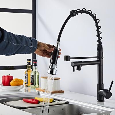 China Brass Thermostatic Faucets Black Pull Down Sprayer Water Sink Kitchen Faucet for sale