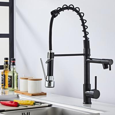 China Modern Brass Black Pull Down Sprayer Water Sink Kitchen Faucet for sale